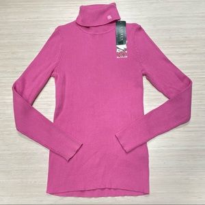 Ralph Lauren LRL Women's Pink Ribbed Turtleneck Top Logo Embroidered Shirt Small